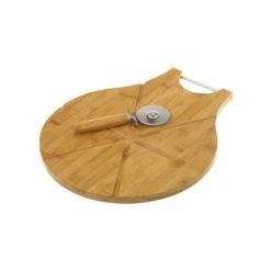 Wadiga Plats, Saladiers Et Coupelles Assiette à Pizza En Bambou Avec Roulette à Découper D32cm