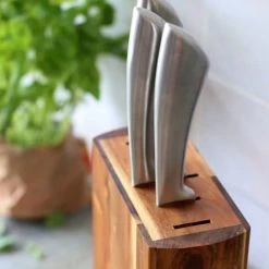 OGO Living Découpe Bloc à Couteau Et 5 Couteaux En Acacia Et Inox -saladiers et coupelles Soldes bloc a couteau et 5 couteaux en acacia et inox 5