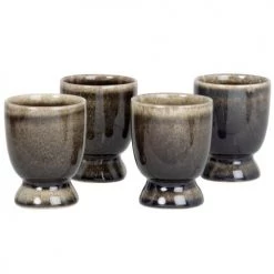 Maisons Du Monde Plats Apéritif Et Accessoires Coffret Coquetiers En Grès Gris Et Ivoire (x4)
