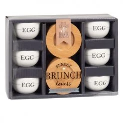 Maisons Du Monde Plats Apéritif Et Accessoires Coffret Coquetiers En Porcelaine Blanche (x6) Et Soucoupes En Bambou