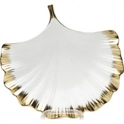 Kare Design Plats, Saladiers Et Coupelles Coupe Feuille De Ginkgo En Porcelaine Blanche Et Dorée -saladiers et coupelles Soldes coupe feuille de ginkgo en porcelaine blanche et doree 3