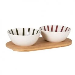 Maisons Du Monde Plats Apéritif Et Accessoires Coupelles Apéritives En Grès Crème, Rouge Brique Et Vert (x2) Et Plateau En Bambou