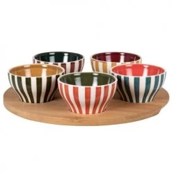 Maisons Du Monde Plats Apéritif Et Accessoires Coupelles Apéritives En Grès Multicolore (x5) Et Plateau En Bambou