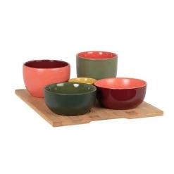 Maisons Du Monde Plats Apéritif Et Accessoires Coupelles Apéritives En Grès Multicolore (x5) Et Plateau En Bambou -saladiers et coupelles Soldes coupelles aperitives en gres multicolore x5 et plateau en bambou 1000 6 1 227551 2