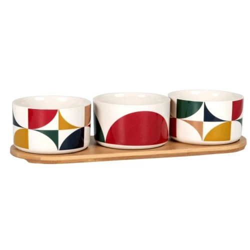Maisons Du Monde Plats Apéritif Et Accessoires Coupelles Apéritives (x3) En Grès Blanc, Bleu, Jaune, Rouge Et Rose Avec Support En Bois De Bambou 3 Maisons Du Monde Plats Apéritif Et Accessoires Coupelles Apéritives (x3) En Grès Blanc, Bleu, Jaune, Rouge Et Rose Avec Support En Bois De Bambou