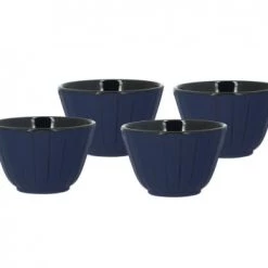 Novastyl Théières Lot De 4 Tasses à Thé En Fonte Bleue Mate Intérieur Verni 12cL