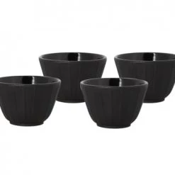 Novastyl Théières Lot De 4 Tasses à Thé En Fonte Noire Mate Intérieur Verni 12cL