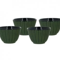 Novastyl Théières Lot De 4 Tasses à Thé En Fonte Verte Mate Intérieur Verni 12cL