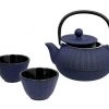 Novastyl Théières Lot Théière Et Deux Tasses En Fonte Bleue -saladiers et coupelles Soldes lot theiere et deux tasses en fonte bleue