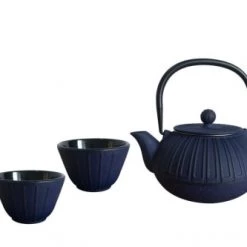 Novastyl Théières Lot Théière Et Deux Tasses En Fonte Bleue -saladiers et coupelles Soldes lot theiere et deux tasses en fonte bleue 2