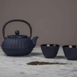 Novastyl Théières Lot Théière Et Deux Tasses En Fonte Bleue -saladiers et coupelles Soldes lot theiere et deux tasses en fonte bleue 5