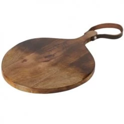 Wadiga Planche à Découper Ronde En Bois De Manguier Et Anse Cuir