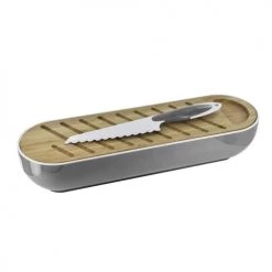 Saveur Et Degustation Découpe Planche à Pain Avec Corbeille Et Couteau Gris