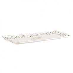 Maisons Du Monde Vaisselle De Noël Plat à Bûche En Grès "Merry Christmas" Beige, Doré, Rouge Et Vert