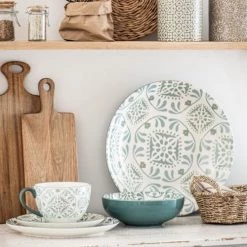 Maisons Du Monde Plats, Saladiers Et Coupelles Plat En Grès Blanc à Motifs Bleus Et Gris -saladiers et coupelles Soldes plat en gres blanc a motifs bleus et gris 1000 15 21 212770 2