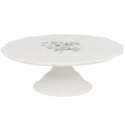 Maisons Du Monde Plats, Saladiers Et Coupelles Plat En Grès Blanc Motif Floral Gris, Vieux Rose Et Bleu Marine