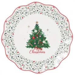 Maisons Du Monde Vaisselle De Noël Plat Rond En Grès à Motifs Noël Beiges, Verts, Rouges Et Dorés