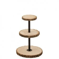 LANADECO Plats, Saladiers Et Coupelles Plateau 3 Niveaux Rond Bois De Paulownia Naturel H50cm