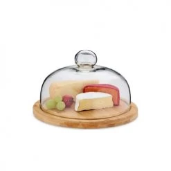 Kela Plats, Saladiers Et Coupelles Plateau à Fromage Rond Bambou Et Cloche En Verre 24x15,5cm -saladiers et coupelles Soldes plateau a fromage rond bambou et cloche en verre 24x15 5cm 1