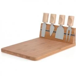 Wadiga Plats, Saladiers Et Coupelles Plateau à Fromages En Bambou Et Ses 4 Couteaux De Service