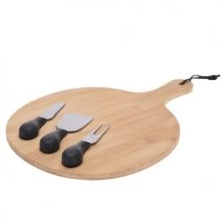 Wadiga Plats, Saladiers Et Coupelles Plateau à Fromages Rond En Bambou Et Ses 3 Couteaux De Service
