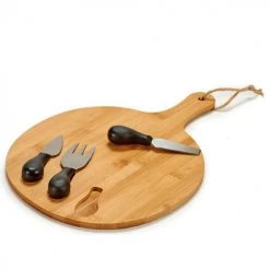 Wadiga Plats, Saladiers Et Coupelles Plateau à Fromages Rond En Bambou Et Ses Couteaux De Service