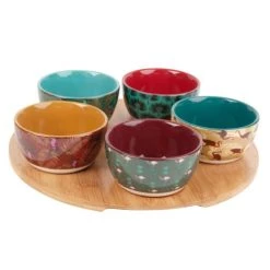Maisons Du Monde Plats Apéritif Et Accessoires Plateau Apéritif 5 Bols En Faïence Imprimé Tropical