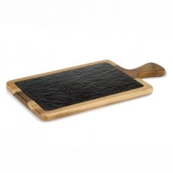 Pujadas Découpe Plateau En Ardoise Et En Bois Avec Manche 26 X 18 Cm