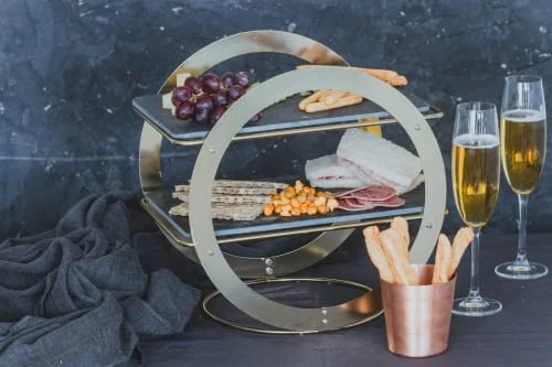 Artesà Plats, Saladiers Et Coupelles Plateau Rond à 2 Niveaux Fini Laiton Et En Ardoise Doré Noir 6 Artesà Plats, Saladiers Et Coupelles Plateau Rond à 2 Niveaux Fini Laiton Et En Ardoise Doré Noir – Image 4