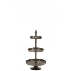 LANADECO Plats, Saladiers Et Coupelles Plateau Sur Pied 3 Niveaux Rond Alu Gris H98,5cm