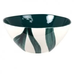 Maisons Du Monde Plats, Saladiers Et Coupelles Saladier En Grès Blanc Motif Végétal Vert