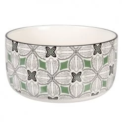 Maisons Du Monde Plats, Saladiers Et Coupelles Saladier En Grès Motifs Graphiques Bleu Gris, Verts Et Blancs