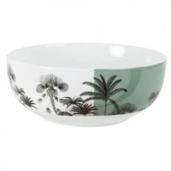 Maisons Du Monde Plats, Saladiers Et Coupelles Saladier En Porcelaine écrue, Noire Et Bleue Motif Tropical