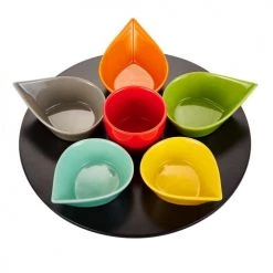 Table Passion Plats Apéritif Et Accessoires Service Aperitif Goutte 7 Pieces Rotatif En Porcelaine Multicolore