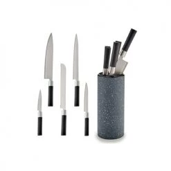 Wadiga Découpe Set De 5 Couteaux De Cuisine Manche Noir Et Bloc De Rangement