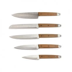 Livoo Découpe Set De 5 Couteaux En Bois Beige