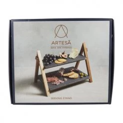 Artesà Plats, Saladiers Et Coupelles Support De Service 2 Niveaux Bois Et Ardoise Noir & Marron -saladiers et coupelles Soldes support de service 2 niveaux bois et ardoise noir marron 4