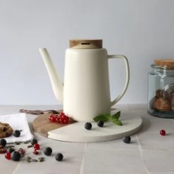 OGO Living Théières Théière Avec Couvercle En Porcelaine Et Acacia 1,2L -saladiers et coupelles Soldes theiere avec couvercle en porcelaine et acacia 1 2l 2