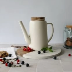 OGO Living Théières Théière Avec Couvercle En Porcelaine Et Acacia 1,2L -saladiers et coupelles Soldes theiere avec couvercle en porcelaine et acacia 1 2l 3