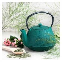 Aromandise Théières Théière En Fonte Vert émeraude 1,2L -saladiers et coupelles Soldes theiere en fonte vert emeraude 1 2l 5